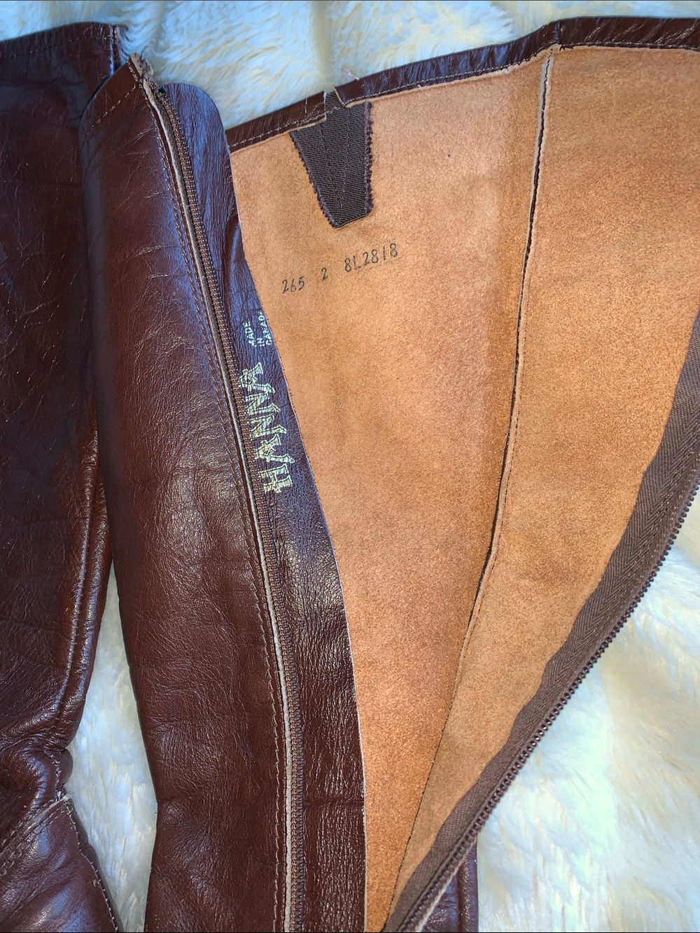 Vtg 60s 70s Hanna Brown leather side zipper knee high Gogo boots 5.5 - Picture 4 of 15